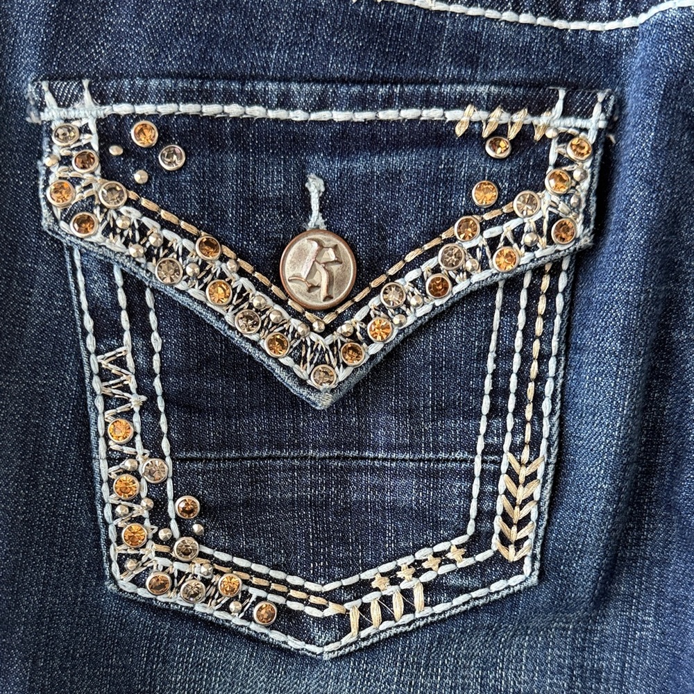 Rock and Roll Cowgirl Low Rise Bootcut Rhinestone denim jeans sz 26 x 36 - Picture 3 of 14